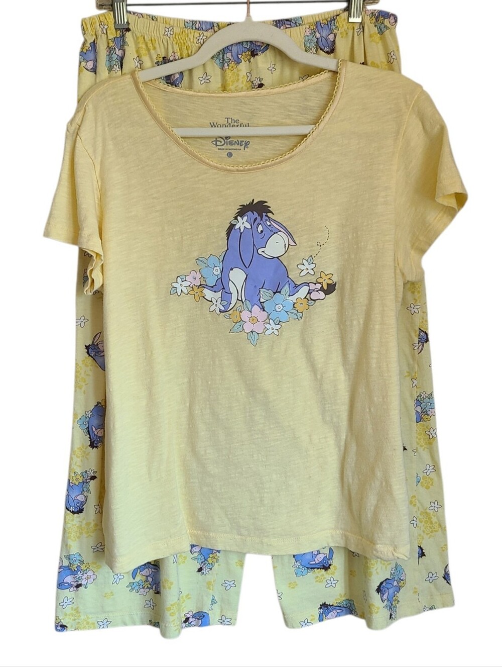 disney eeyore pajama set yellow 100% cotton size large